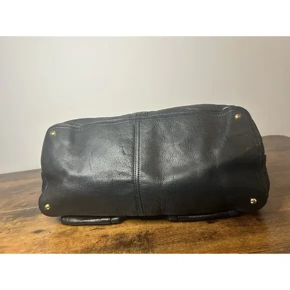 Polo Ralph Lauren Black Leather Tote Shoulder Bag Gold Hardware Classic - Picture 8 of 16